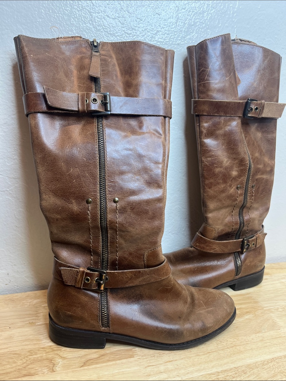 Matisse Brown Leather Riding Boots with Buckle Straps